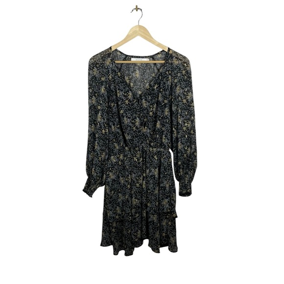 NWOT ASTR The Label Faux Wrap Blouson Chiffon Dress in Black/Gold Size M - Picture 8 of 17